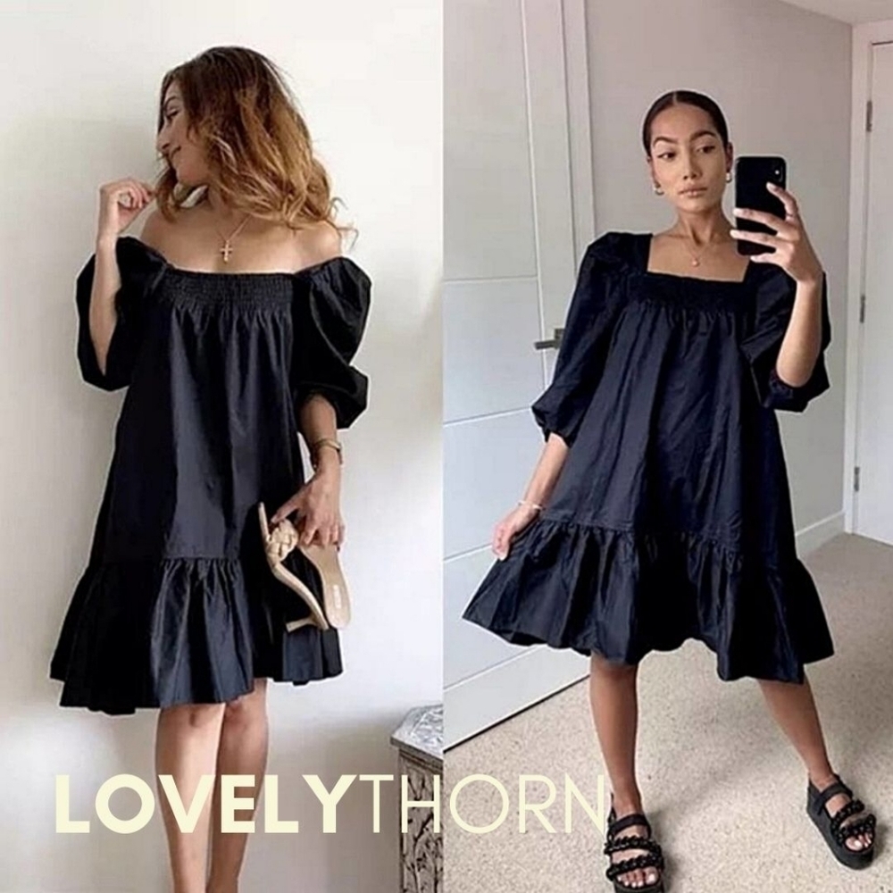 H&M TREND // fashion blogger fave puff sleeve on/off-the-shoulder mini dress